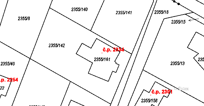 Předměstí 2334, Litoměřice na parcele st. 2355/161 v KÚ Litoměřice, Katastrální mapa