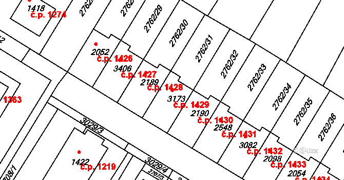 Bystřice pod Hostýnem 1429 na parcele st. 3173 v KÚ Bystřice pod Hostýnem, Katastrální mapa