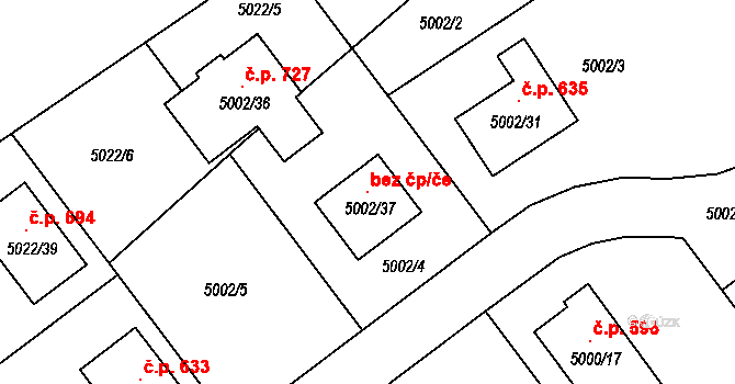Sviadnov 103703594 na parcele st. 5002/37 v KÚ Sviadnov, Katastrální mapa
