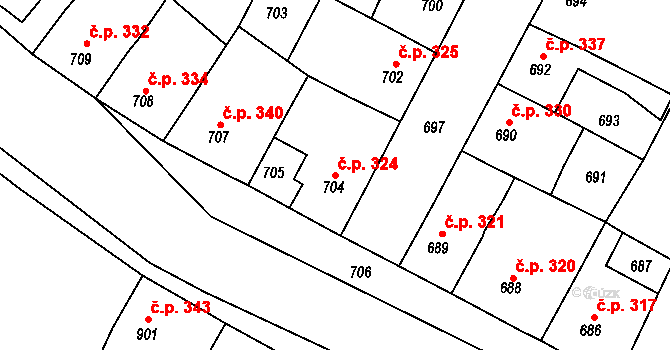 Plumlov 324 na parcele st. 704 v KÚ Plumlov, Katastrální mapa