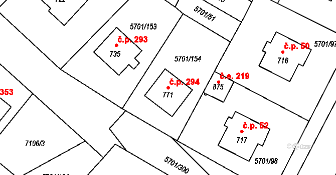 Hrádek 294 na parcele st. 771 v KÚ Hrádek u Znojma, Katastrální mapa