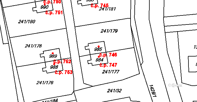Starý Plzenec 746 na parcele st. 985 v KÚ Starý Plzenec, Katastrální mapa