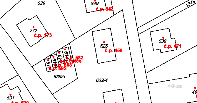 Horní Moštěnice 458 na parcele st. 525 v KÚ Horní Moštěnice, Katastrální mapa