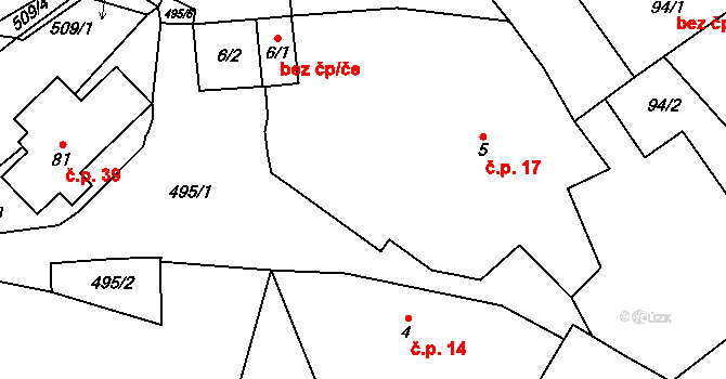 Lomec 17, Úmonín na parcele st. 5 v KÚ Lomec u Úmonína, Katastrální mapa
