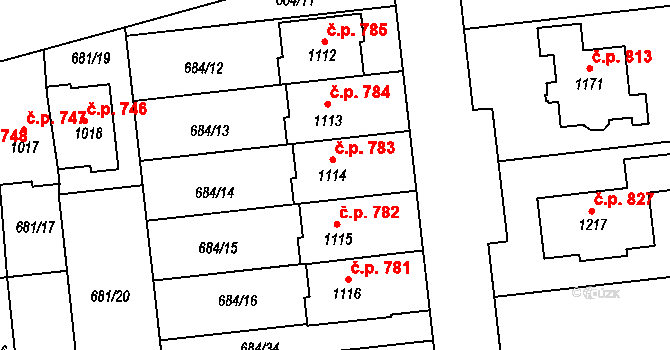 Lišov 783 na parcele st. 1114 v KÚ Lišov, Katastrální mapa