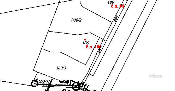 Pňov 100, Pňov-Předhradí na parcele st. 136 v KÚ Pňov, Katastrální mapa