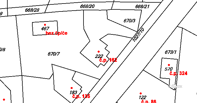 Otovice 162 na parcele st. 222 v KÚ Otovice u Karlových Var, Katastrální mapa