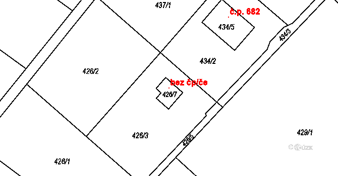 Ostrava 120933594 na parcele st. 426/7 v KÚ Bartovice, Katastrální mapa