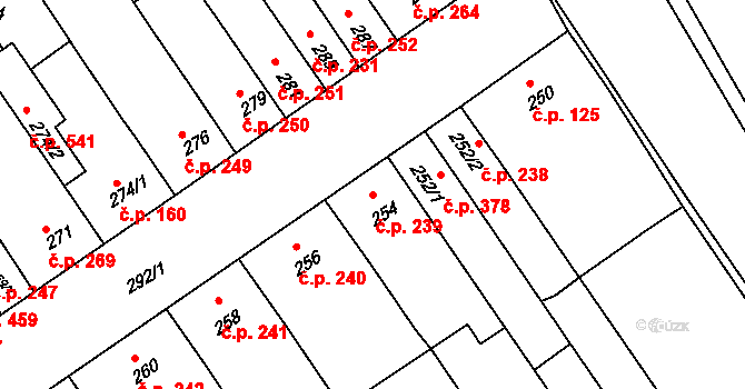 Žabčice 239 na parcele st. 254 v KÚ Žabčice, Katastrální mapa