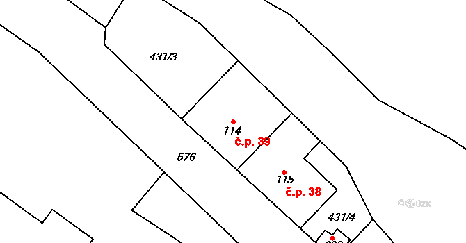 Zákolany 39 na parcele st. 114 v KÚ Trněný Újezd u Zákolan, Katastrální mapa
