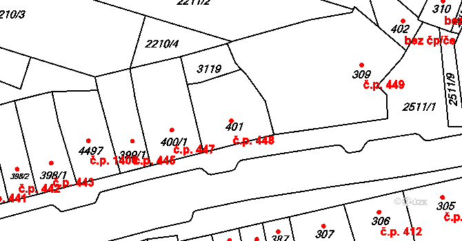 Kyjov 448 na parcele st. 401 v KÚ Kyjov, Katastrální mapa