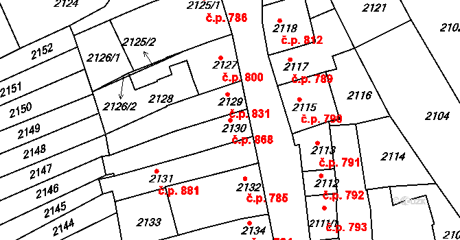 Slavíkovice 868, Rousínov na parcele st. 2130 v KÚ Rousínov u Vyškova, Katastrální mapa