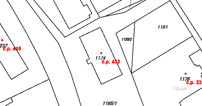 Vrbno pod Pradědem 433 na parcele st. 1174 v KÚ Vrbno pod Pradědem, Katastrální mapa