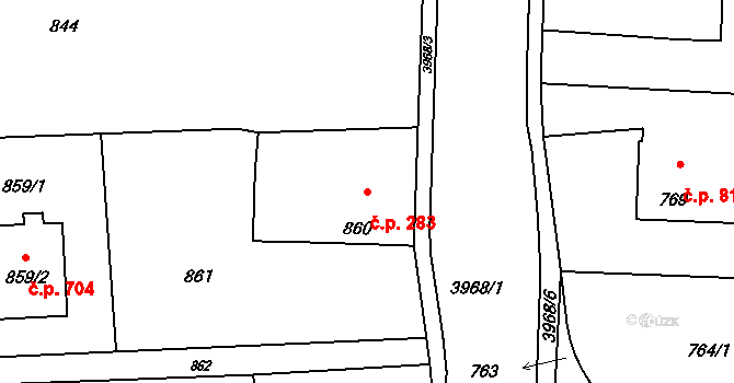 Horní Těrlicko 283, Těrlicko na parcele st. 860 v KÚ Horní Těrlicko, Katastrální mapa
