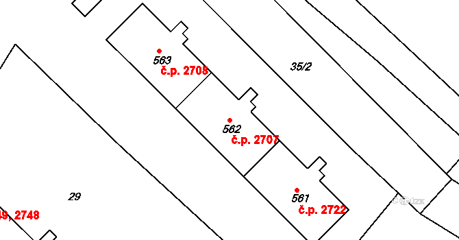Šumperk 2707 na parcele st. 562 v KÚ Dolní Temenice, Katastrální mapa