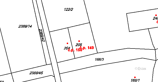 Křivsoudov 149 na parcele st. 205 v KÚ Křivsoudov, Katastrální mapa