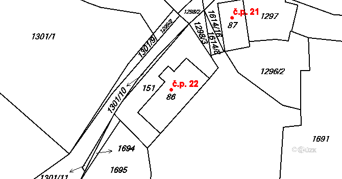 Trnová 22, Tisová na parcele st. 86 v KÚ Trnová u Tachova, Katastrální mapa