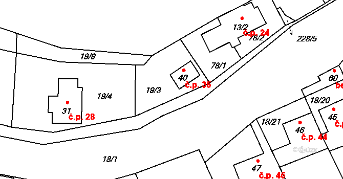 Chrastová Lhota 35, Brněnec na parcele st. 40 v KÚ Chrastová Lhota, Katastrální mapa