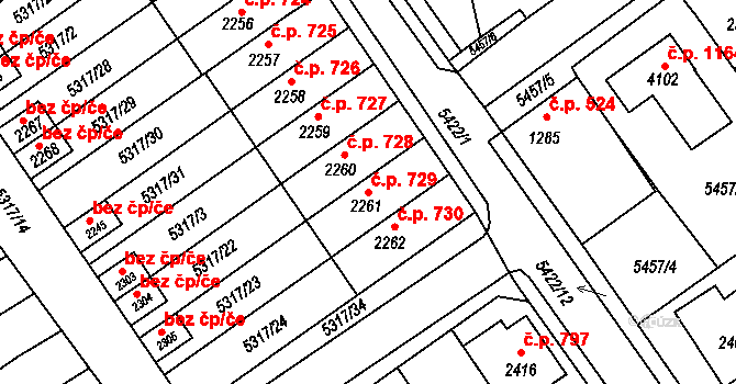 Horní Předměstí 729, Polička na parcele st. 2261 v KÚ Polička, Katastrální mapa