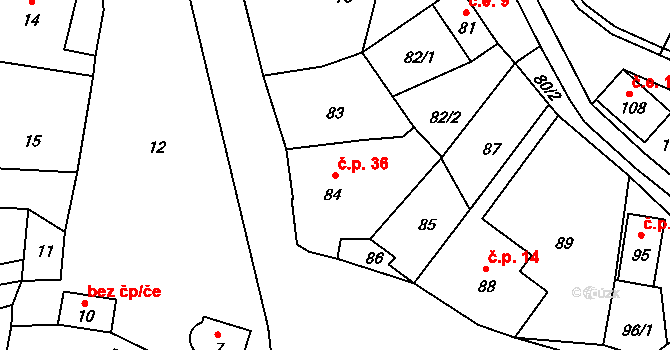 Chotovice 36 na parcele st. 84 v KÚ Chotovice u Nového Boru, Katastrální mapa