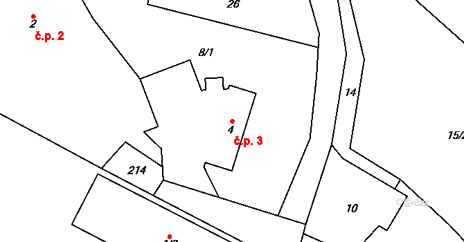 Chomutičky 3, Chomutice na parcele st. 4 v KÚ Chomutičky, Katastrální mapa