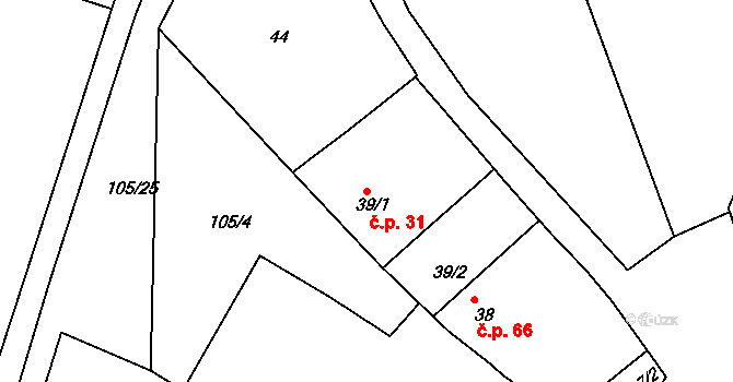 Hrdly 31, Bohušovice nad Ohří na parcele st. 39/1 v KÚ Hrdly, Katastrální mapa