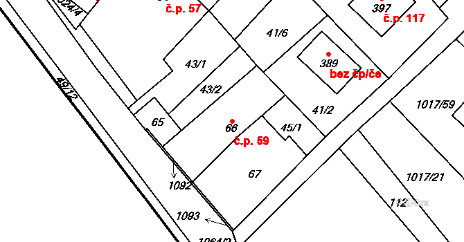 Křešice 59 na parcele st. 66 v KÚ Křešice u Litoměřic, Katastrální mapa