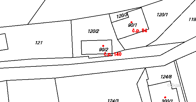 Česká Rybná 140 na parcele st. 90/2 v KÚ Česká Rybná u Žamberka, Katastrální mapa