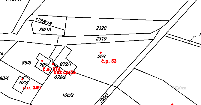 Pastviny 53 na parcele st. 258 v KÚ Pastviny u Klášterce nad Orlicí, Katastrální mapa