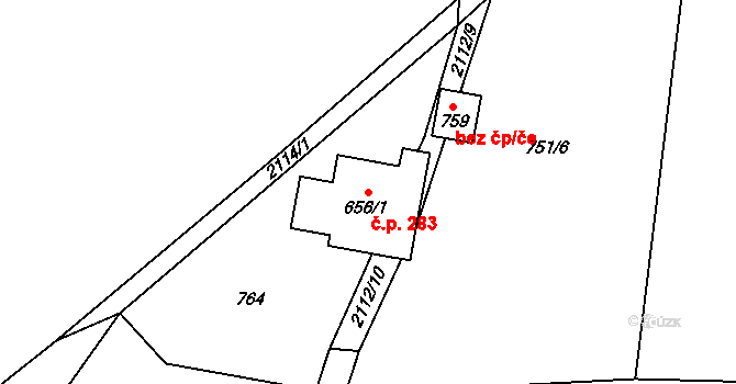 Borová 283 na parcele st. 656/1 v KÚ Borová u Poličky, Katastrální mapa