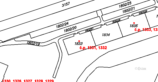 Kadaň 1331,1332 na parcele st. 1833 v KÚ Kadaň, Katastrální mapa