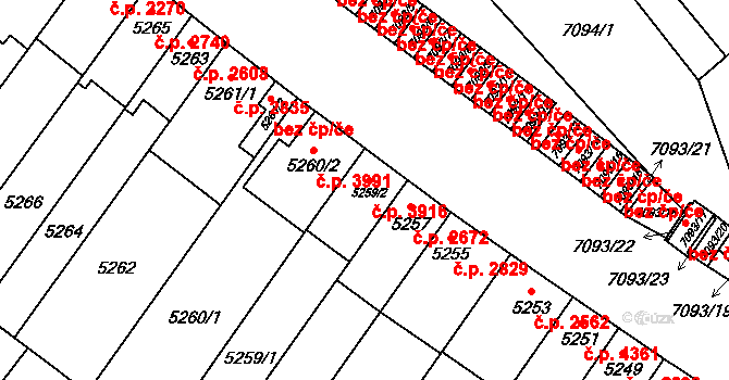 Židenice 3916, Brno na parcele st. 5259/2 v KÚ Židenice, Katastrální mapa