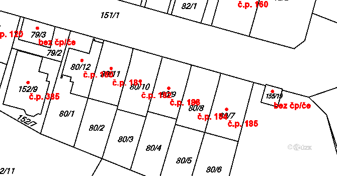 Klokoty 183, Tábor na parcele st. 80/9 v KÚ Klokoty, Katastrální mapa