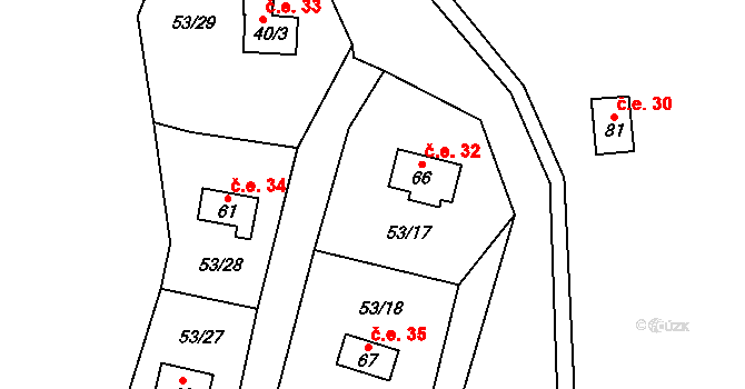 Milotice 32, Dehtáře na parcele st. 66 v KÚ Milotice, Katastrální mapa