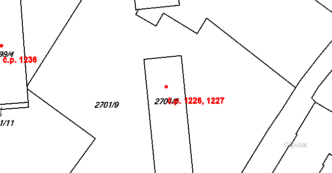 Pelhřimov 1226,1227 na parcele st. 2701/5 v KÚ Pelhřimov, Katastrální mapa