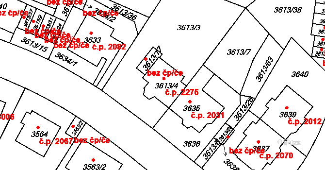 Teplice 2275 na parcele st. 3613/4 v KÚ Teplice, Katastrální mapa
