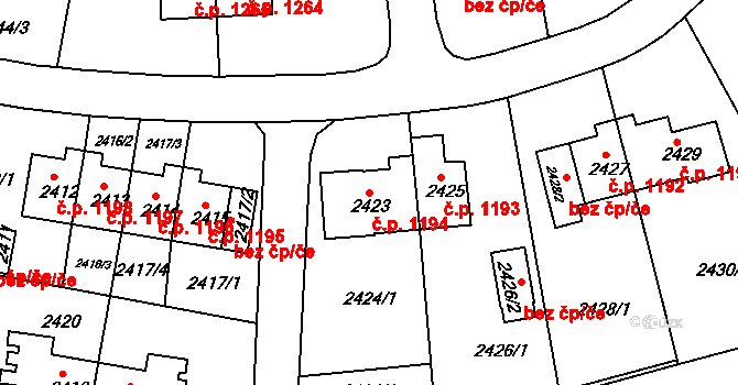 Sokolov 1194 na parcele st. 2423 v KÚ Sokolov, Katastrální mapa