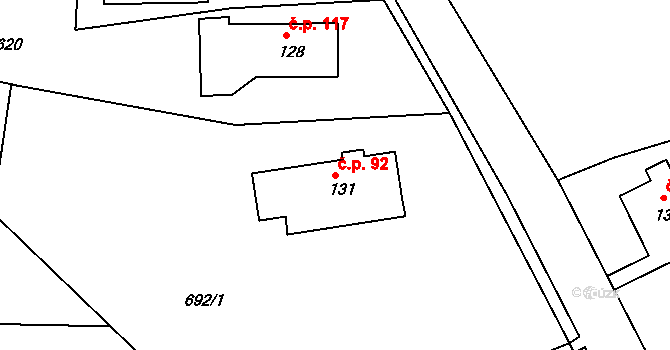Jílové 92 na parcele st. 131 v KÚ Jílové u Děčína, Katastrální mapa