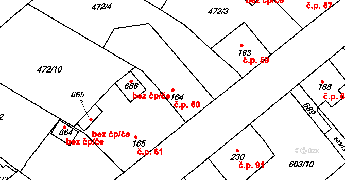 Čachovice 60 na parcele st. 164 v KÚ Čachovice, Katastrální mapa