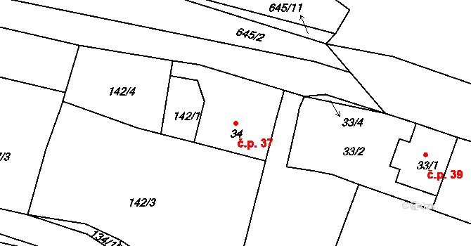 Kydliny 37, Klatovy na parcele st. 34 v KÚ Kydliny, Katastrální mapa