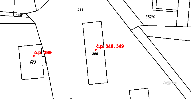 Jablůnka 348,349 na parcele st. 369 v KÚ Jablůnka, Katastrální mapa