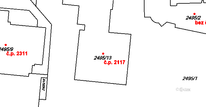 Břevnov 2117, Praha na parcele st. 2495/13 v KÚ Břevnov, Katastrální mapa