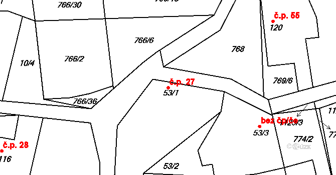 Smolotely 27 na parcele st. 53/1 v KÚ Smolotely, Katastrální mapa