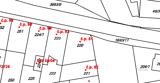 České Budějovice 5 81, České Budějovice na parcele st. 220 v KÚ České Budějovice 5, Katastrální mapa