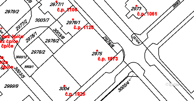 Chomutov 1873 na parcele st. 2975 v KÚ Chomutov I, Katastrální mapa