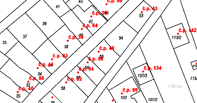 Ponětovice 48 na parcele st. 55 v KÚ Ponětovice, Katastrální mapa