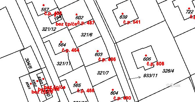 Hostinné 486 na parcele st. 603 v KÚ Hostinné, Katastrální mapa