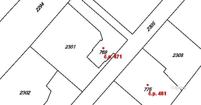 Mirošov 471 na parcele st. 769 v KÚ Mirošov, Katastrální mapa