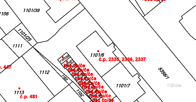 Východní Předměstí 2335,2336,2337, Plzeň na parcele st. 1101/6 v KÚ Plzeň, Katastrální mapa