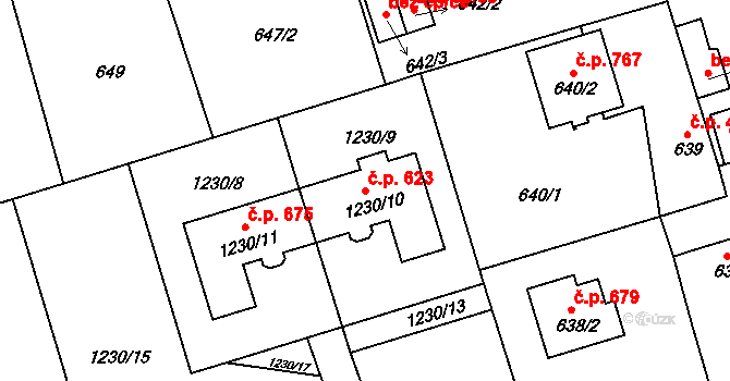 Líně 623 na parcele st. 1230/10 v KÚ Líně, Katastrální mapa